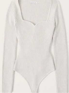 Abercrombie & Fitch Cream Ribbed Long-Sleeve Bodysuit